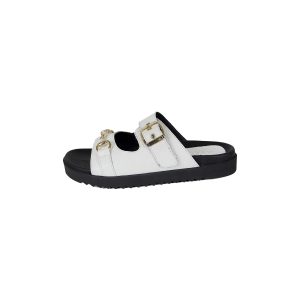 Buckled slider flat sandals made of leather
