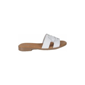 Flat criss cross leather slider sandal