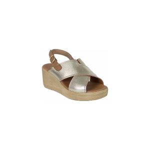 Crossed contrast leather wedge sandal