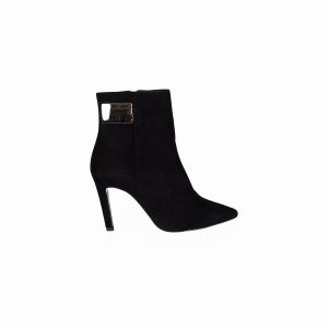 Heeled ankle leather boot with metal lateral detail