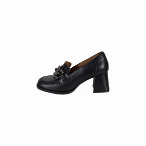 Mid height heel chain loafer