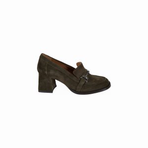 Mid height heel chain loafer